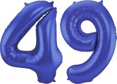 Folieballon Cijfer 49 Blauw Metallic Mat - 86 cm