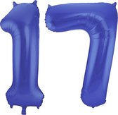 De Ballonnenkoning - Folieballon Cijfer 17 Blauw Metallic Mat - 86 cm