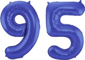 De Ballonnenkoning - Folieballon Cijfer 100 Blauw Metallic Mat - 86 cm