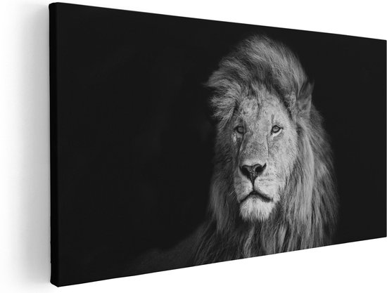 Artaza Canvas Schilderij Leeuw - Leeuwenkop - Zwart Wit - 60x30 - Foto Op Canvas - Canvas Print