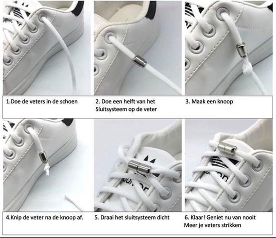 veters - (zwart met zwarte clips) - niet strikken - elastische veters - no tie - schoenveters - sportveters - rond - schoenveters - kinderveters - Merkloos