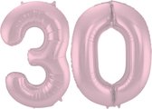 De Ballonnenkoning - Folieballon Cijfer 30 Pastel Roze Metallic Mat - 86 cm