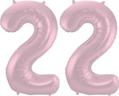 De Ballonnenkoning - Folieballon Cijfer 22 Pastel Roze Metallic Mat - 86 cm