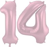 Folieballon Cijfer 14 Pastel Roze Metallic Mat - 86 cm