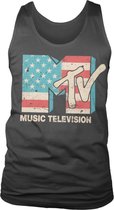 MTV Tanktop -S- Distressed USA Flag Zwart