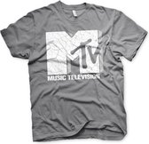 MTV Heren Tshirt -M- Cracked Logo Grijs