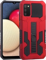 Voor Samsung Galaxy A02s Vanguard Warrior All Inclusive dubbele kleur schokbestendig TPU + pc-beschermhoes met houder (rood)