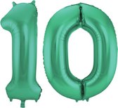 De Ballonnenkoning - Folieballon Cijfer 10 Groen Metallic Mat - 86 cm