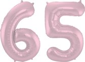 De Ballonnenkoning - Folieballon Cijfer 65 Pastel Roze Metallic Mat - 86 cm