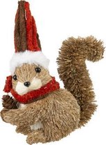 Eekhoorn Beeldje - Herfstdecoratie - Striped Cap Bruin - 18cm - Foam