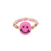 Smiley-ring met kralen - Yehwang - Ring - One size - Goud/Roze