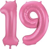 De Ballonnenkoning - Folieballon Cijfer 19 Roze Metallic Mat - 86 cm