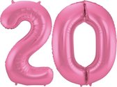 De Ballonnenkoning - Folieballon Cijfer 20 Roze Metallic Mat - 86 cm