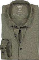 OLYMP No. Six 24/Seven super slim fit overhemd - olijfgroen tricot - Strijkvriendelijk - Boordmaat: 40