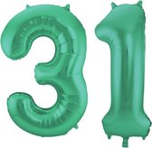 De Ballonnenkoning - Folieballon Cijfer 31 Groen Metallic Mat - 86 cm
