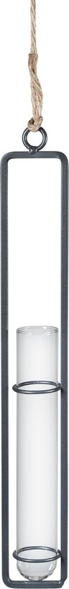 QUVIO Hangend vaasje - Vaas - Vazen - Glazen vaas - Vaas glas - Bloemenvaas - Vaasje - Stekken - Decoratieve accessoire - Met metalen frame - 2,5 x 27 cm (dxh)