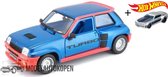 Renault 5 Turbo (Blauw) (22 cm) 1/24 Bburago  + Hot Wheels Miniatuurauto + 3 Unieke Auto Stickers! - Model auto - Schaalmodel - Modelauto - Miniatuur autos - Speelgoed voor kinderen