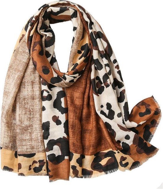 Amodi - Sjaal Vrouwen - Luipaard Panter Print - Modern - Casual - Dames Accessoires - Voorjaar - Najaar - Mode - Cadeau - Bruin - 90 x 175 cm