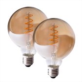 2x Leddy's - LED Filament Lamp Bol G125 ø12,5cm - Plasticvrij - Amber - 4W - Dimbaar - E27 Grote Fitting - 2200K