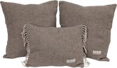 Manifattura Lombarda Fishbone kussenset (45x45 & 40x30 met franjes) donker bruin - Made in Italy - Sinds 1962