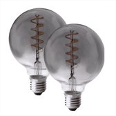 2x Leddy's - LED Filament Lamp Bol G95 ø9,5cm - Plasticvrij - Smoked - 4W - Dimbaar - E27 Grote Fitting - 2200K