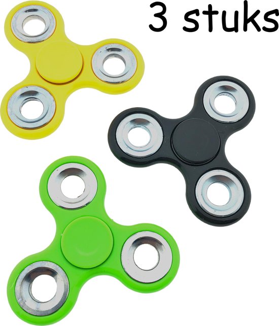 Fidget Hand Spinner - 7,3 cm - 3 kleuren - Geel, Zwart, Groen - 3 Stuks