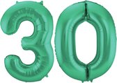 De Ballonnenkoning - Folieballon Cijfer 30 Groen Metallic Mat - 86 cm