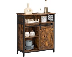 MIRA Home Opbergkast met Schuifdeur – Industrieel Kastje 70x30x80 cm – Bruin/Zwart – Hout & Metaal – Wandkast met Open en Gesloten Planken