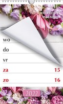 MGPcards - XL-kalender 2022 - Week begint op Maandag - Groot Letter & Cijfer - Bloemen  - Roze