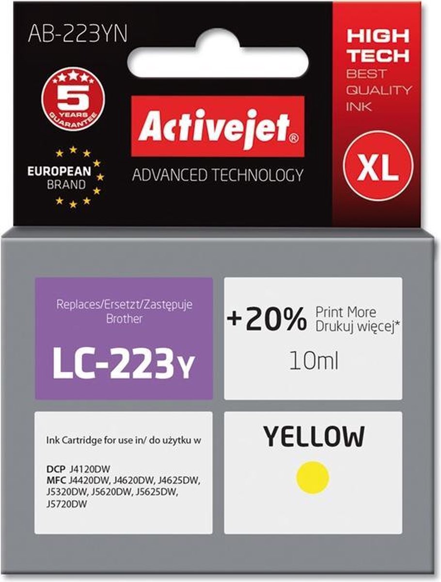 Ink Activejet AB-223YN (replacement Brother LC223Y; Supreme; 10 ml; Yellow)