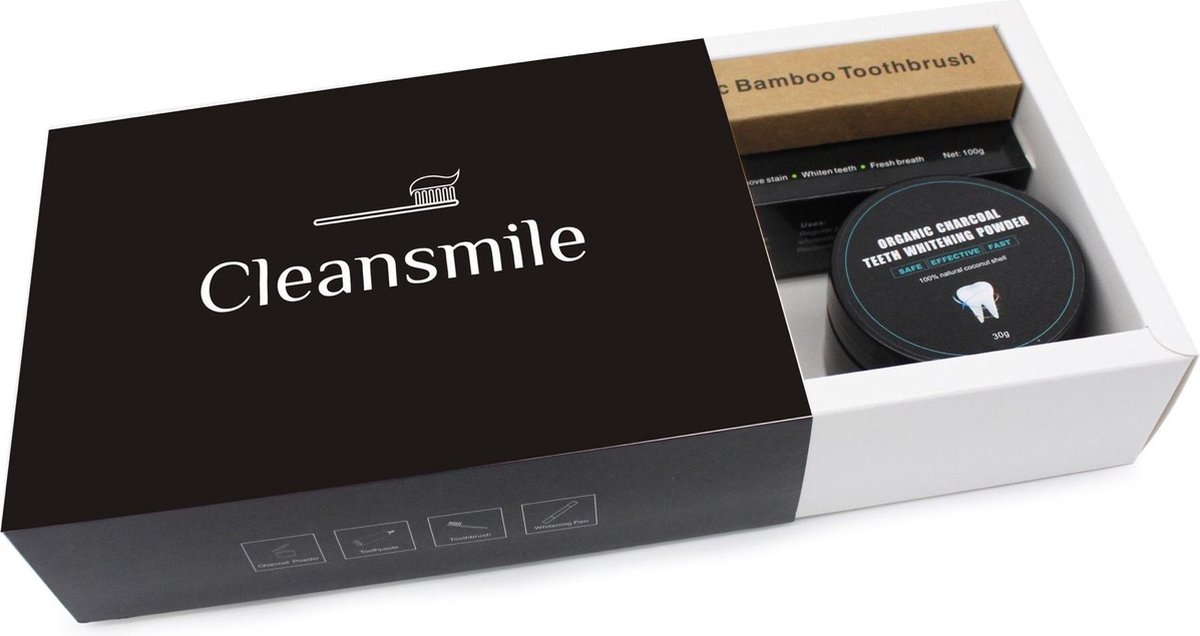 CleanSmile houtskool Tandpasta pakket - Frisse Adem - Teeth Whitening - Witte Tanden - Houtskool Tandpasta + gratis tandenborstel