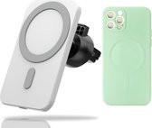 Yonovo® MagSafe Autohouder CombiDeal iPhone 12 MINI Groen Hoesje - Lader Draadloze Ventilatierooster - Oplader 2 Apple fast snel Charger 15 W - Case - Telefoon Mobiele wallet kaart