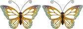 Set van 2x stuks grote oranje/gele vlinders/muurvlinders 51 x 38 cm cm - Tuindecoratie vlinders - Tuinvlinders/muurvlinders