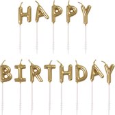 Kaarsen Set Happy Birthday Goud 8,3cm 13 delig