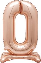 Folie Ballon Cijfer 0 Rosé Goud met standaard 76cm