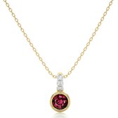 Gouden ketting dames met kleursteen, hanger - 14 karaat witgoud met roze rhodoliet edelsteen en diamanten, kleursteen