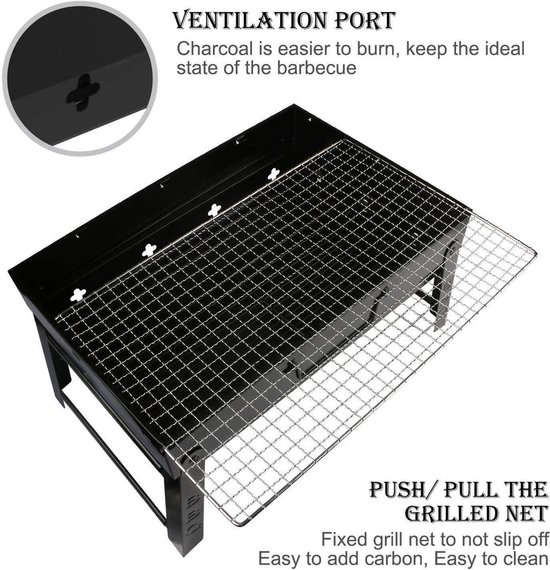 bbq accesoires -golwof charcoal barbecue opvouwbare bbq grill picknick grill draagbare houtskool grill rvs camping grill vouwen grill openlucht met clip brush mat voor family garden party 44 x 29 x 23 cm - (WK 02123)