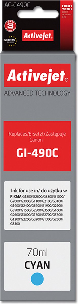 Activejet AC-G490C inkt (vervanging voor Canon GI-490C; Supreme; 70 ml; blauw)