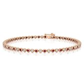 Rosègouden diamanten armband dames, roze robijn edelstenen en diamanten - 14 karaat rosè goud, kleursteen