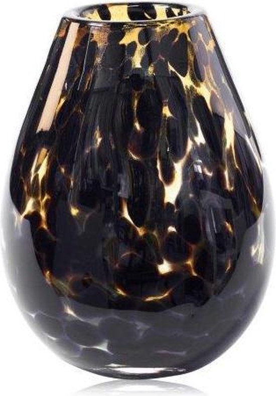 Design vaas Organic - Fidrio leppard - glas, mondgeblazen bloemenvaas - hoogte 20 cm