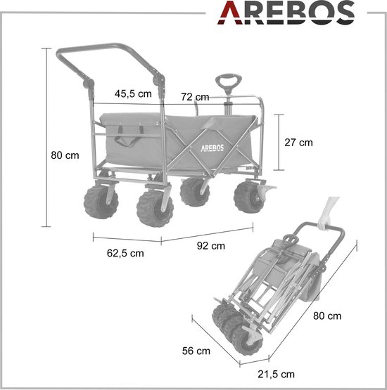 AREBOS Bolderkar Opvouwbare - Bolderkar Luchtbanden - Strandkar - Zwart van AREBOS — afbeelding 5