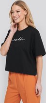 NA-KD Cropped Vrouwen T-shirt - Black - Maat M
