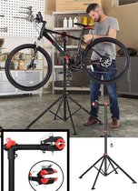 Decopatent® Sterke Montagestandaard Fiets - 360° Draaibaar - Verstelbaar + Gereedschapsbakje - Fiets Montage reparatie standaard