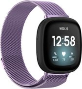 Bandje geschikt voor Fitbit Versa 3 - Maat One Size - Milanees - Smartwatch - Stainless Steel Mesh - Metaal - Paars