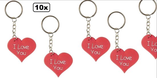 10x Sleutelhanger Hart I love you 5 cm rood - Sleutel hanger Liefde trouwen love valentijn party festival thema feest uitdeel