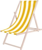 Bol.com Springos | Ligbed | Strandstoel | Ligstoel | Verstelbaar | Beukenhout | Handgemaakt | Geel/Wit aanbieding