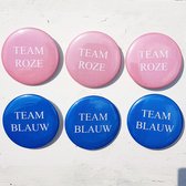 Set met 6 gender reveal buttons met 3x Team Blauw en 3x Team Roze - gender reveal - babyshower - button - zwanger