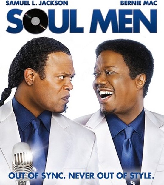 Film poster voor Soul Men met Samuel L. Jackson en Bernie Mac, "Out of Sync. Never Out of Style."
