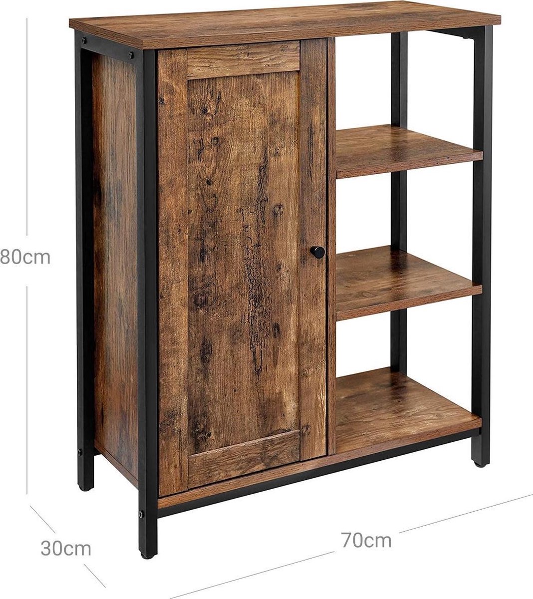 Dressoir, Keukenkast Met Open Schappen, Halkast, Ladekast Met Deuren, Woonkamer, Eetkamer, Hal, İndustrieel Ontwerp, Vintage Bruin En Zwart