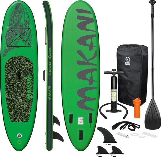 Opblaasbare Stand Up Paddle Board Makani Groen, 320x82x15 cm, incl. pomp en draagtas, gemaakt van PVC en EVA
